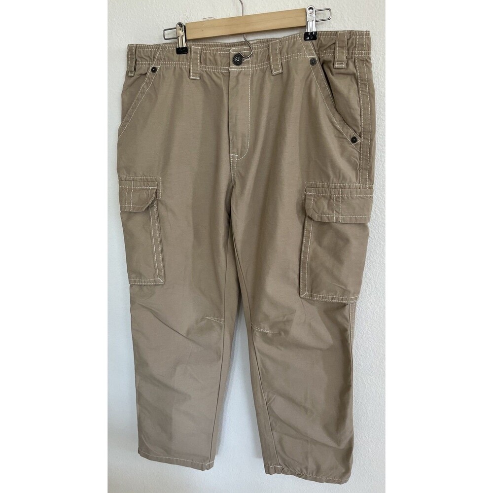 True Religion Mens Cargo Pants Big Stitch Sz36 Tan Khaki Baggy Streetwear Y2K
